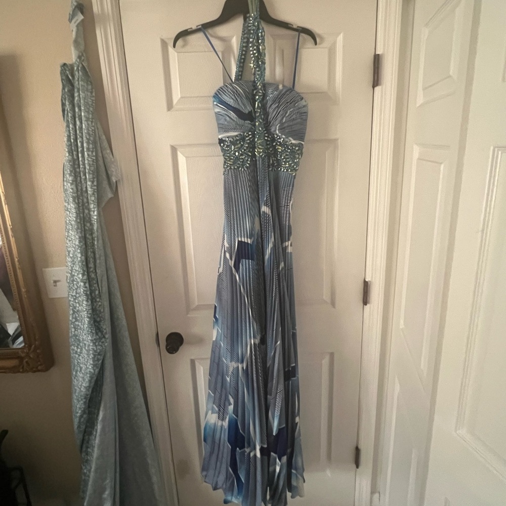 Long padded blue maxi dress; Size 14